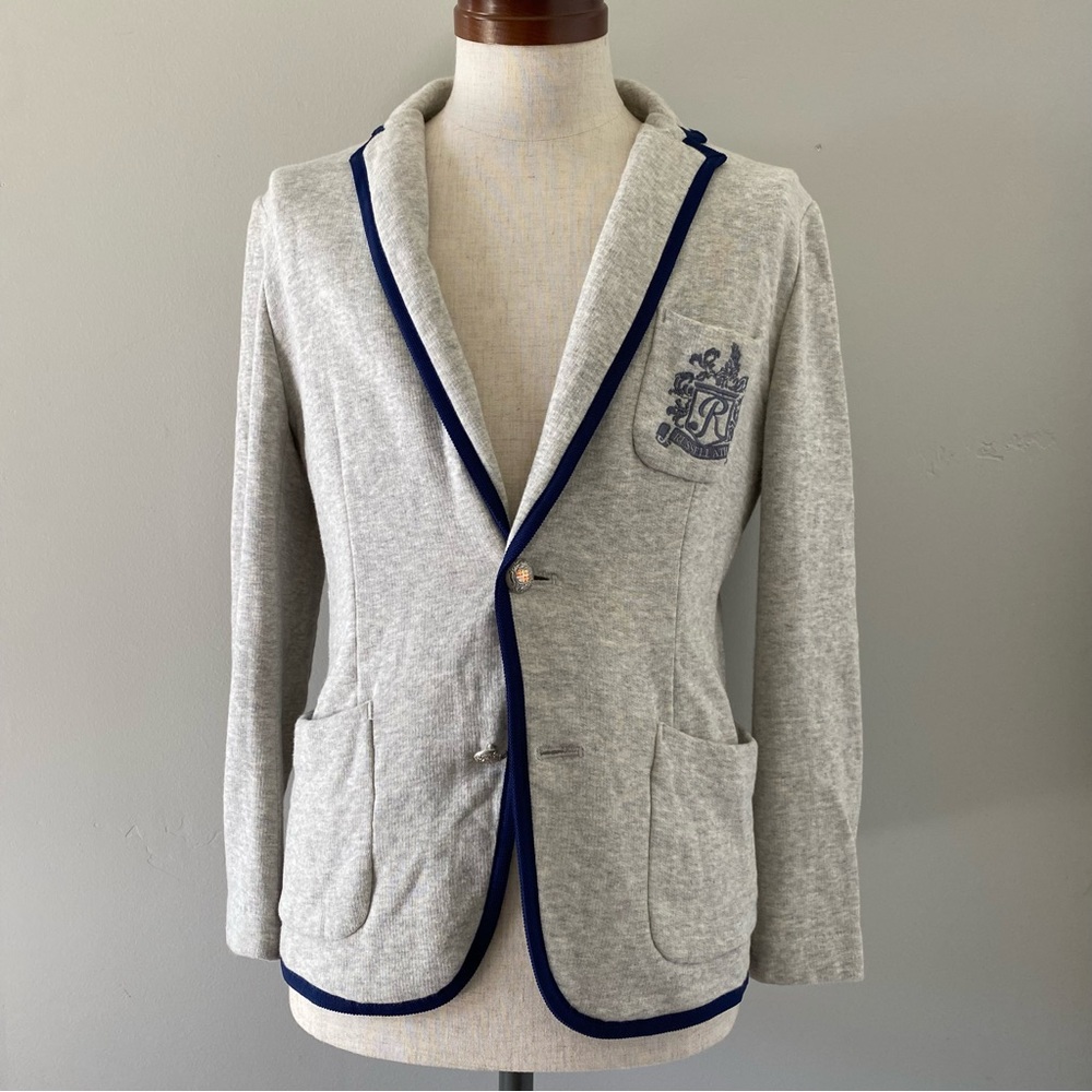 EDIFICE JAPAN x Russell Athletic men's gray knit rowing blazer, JP 38 (US XS)